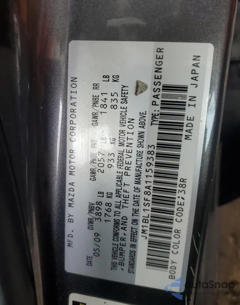 2010 Mazda 3 I from USA, damaged, VIN JM1BL1SF8A1159383